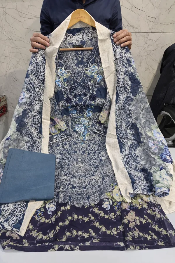 Blue_Premium_Cotton_Kurti_With_Pant_And_Dupatta_Set_For_Women