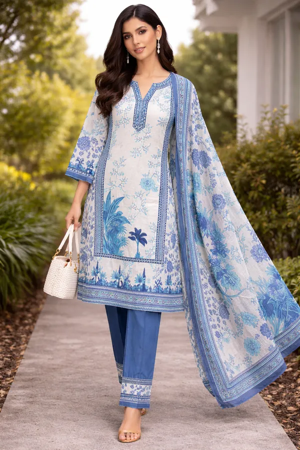 Blue_Floral_Printed_lawn_Kurta_Set_with_Dupatta