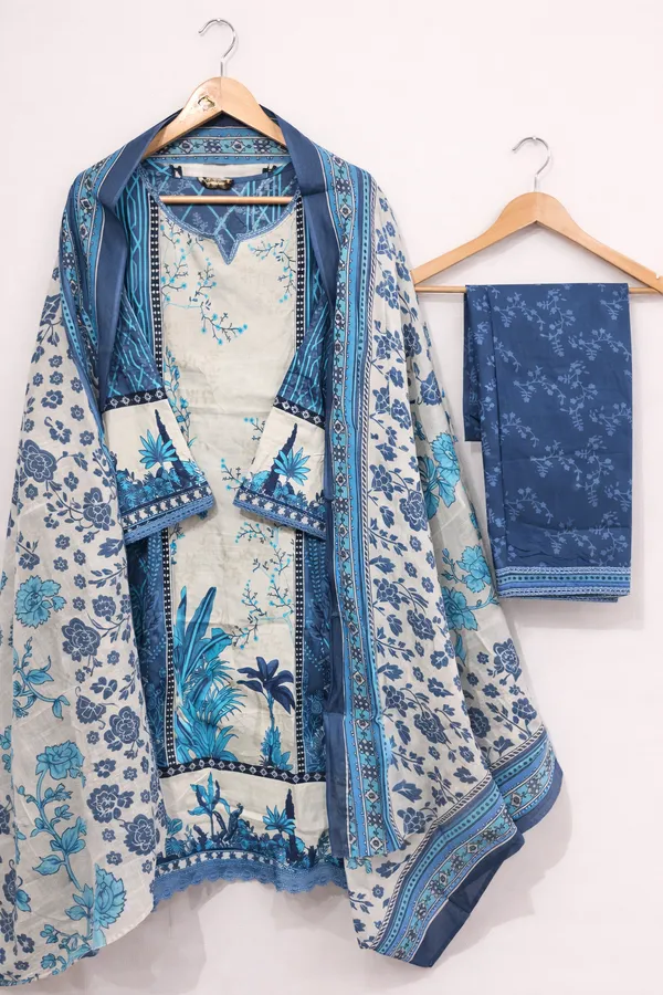 Blue_Premium_Cotton_Kurti_With_Pant_And_Dupatta_Set_For_Women
