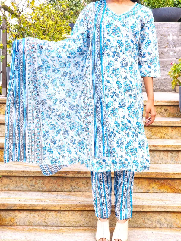 Blue_Premium_Polyester_Kurti_With_Pant_And_Dupatta_Set_For_Women