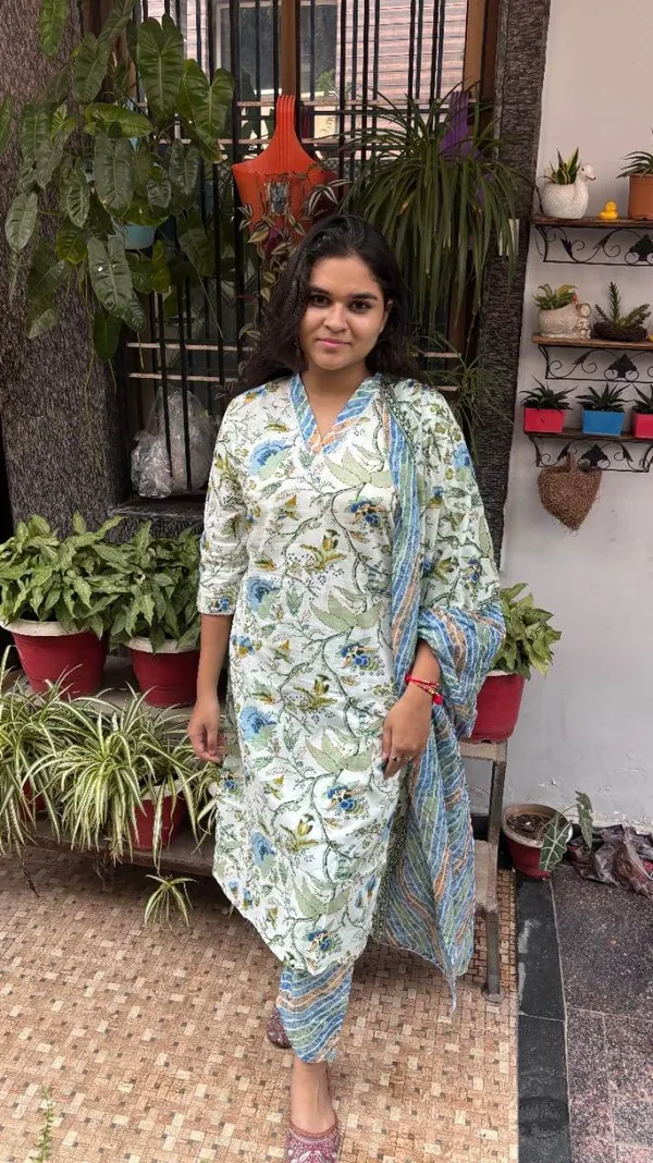 Blue_Premium_Cotton_Kurti_With_Pant_And_Dupatta_Set_For_Women