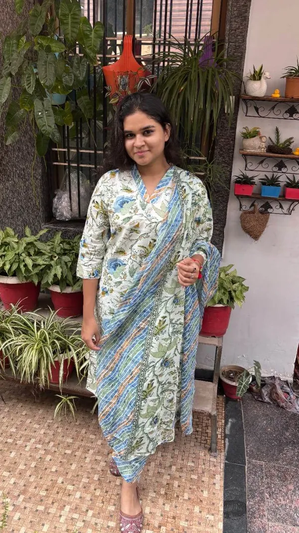 Blue_Premium_Cotton_Kurti_With_Pant_And_Dupatta_Set_For_Women
