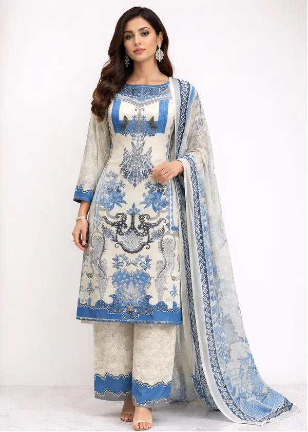 Blue_And_Ivory_Premium_Silk_Kurti_With_Pant_And_Dupatta_Set_For_Women