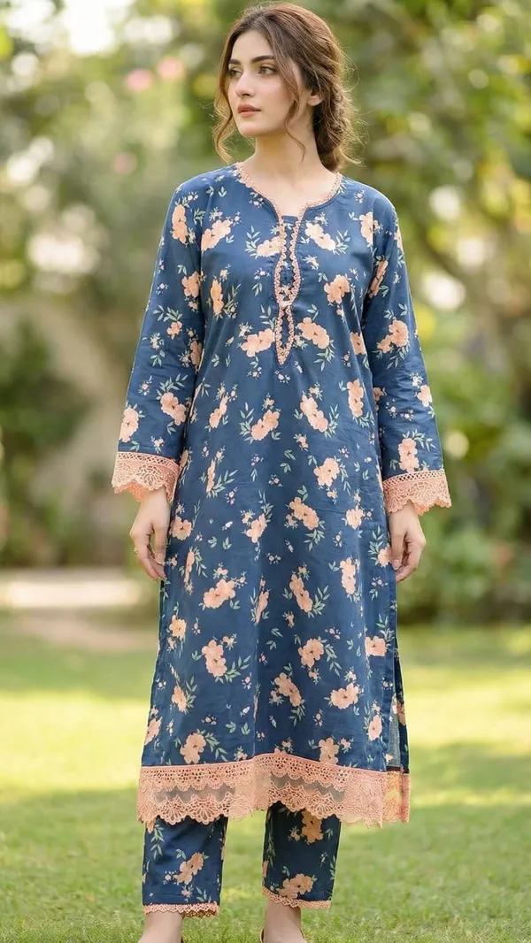 Blue_Premium_Cotton_Kurti_Pant_For_Women