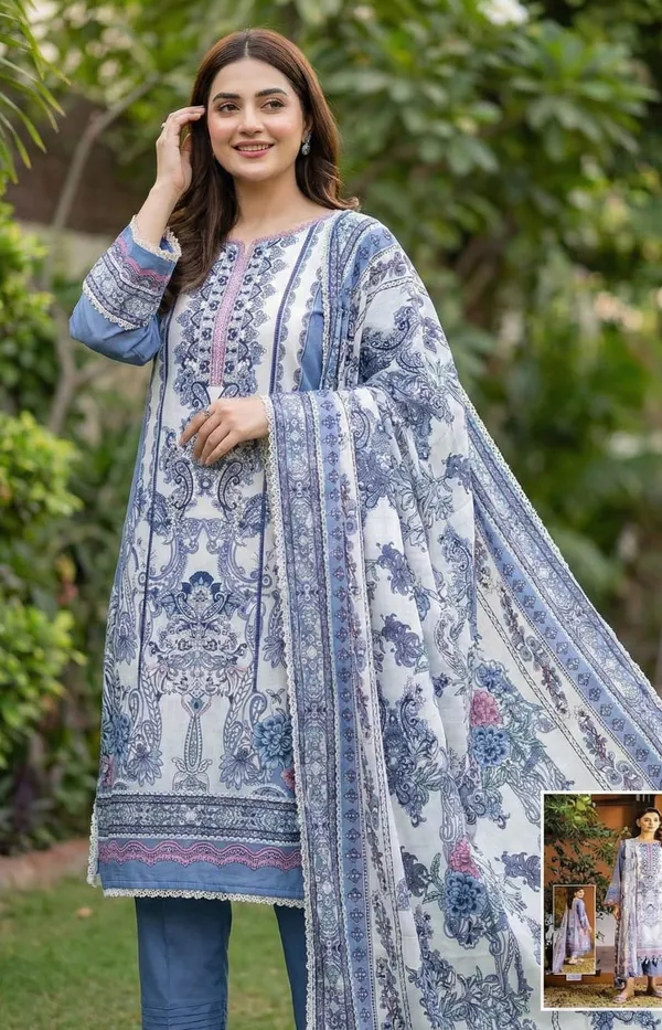 Blue_Premium_Cotton_Kurti_With_Pant_And_Dupatta_Set_For_Women