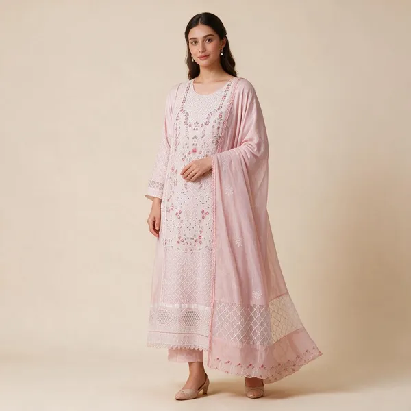 Blush_Pink_Premium_Cotton_Kurti_With_Pant_And_Dupatta_Set_For_Women