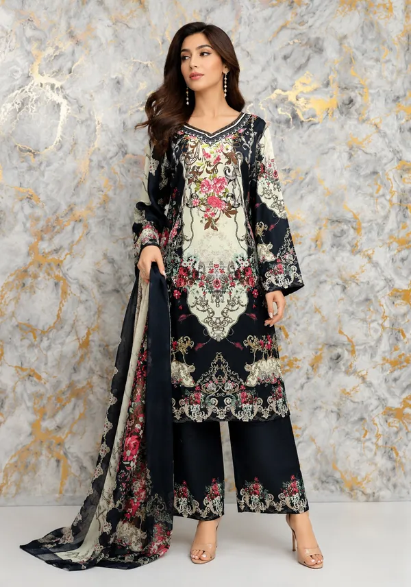 Black_And_White_Premium_Silk_Kurti_With_Pant_And_Dupatta_Set_For_Women
