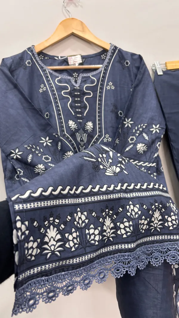 Blue_Premium_Cotton_Kurti_With_Pant_And_Dupatta_Set_For_Women