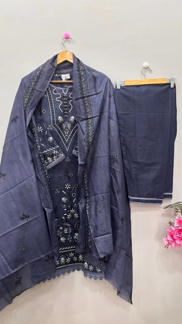 Blue_Premium_Cotton_Kurti_With_Pant_And_Dupatta_Set_For_Women