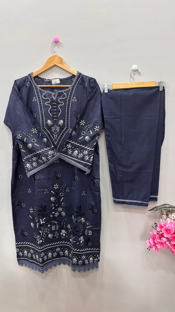 Blue_Premium_Cotton_Kurti_With_Pant_And_Dupatta_Set_For_Women