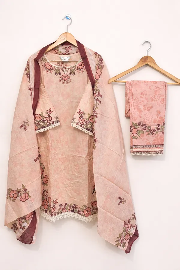 Peach_Premium_Cotton_Kurti_With_Pant_And_Dupatta_Set_For_Women