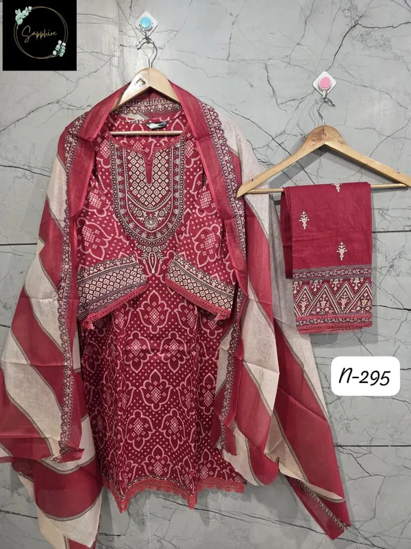 Red_Premium_Cotton_Kurti_With_Pant_And_Dupatta_Set_For_Women