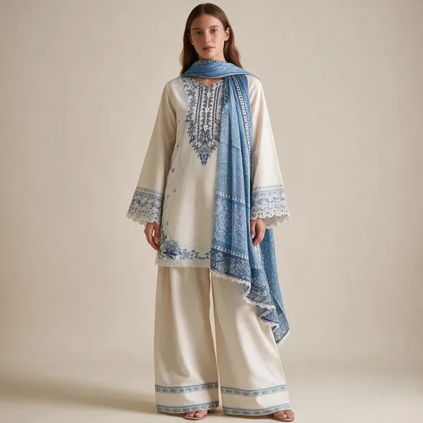 Blue_Premium_Satin_Kurti_With_Pant_And_Dupatta_Set_For_Women