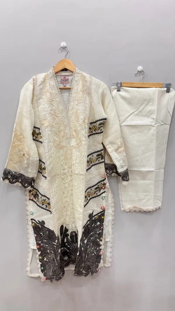 Cream_Premium_Rayon_Kurti_With_Pant_And_Dupatta_Set_For_Women