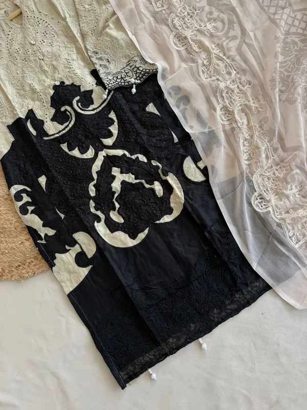 Black_And_Ivory_Premium_Cotton_Kurti_With_Pant_And_Dupatta_Set_For_Women