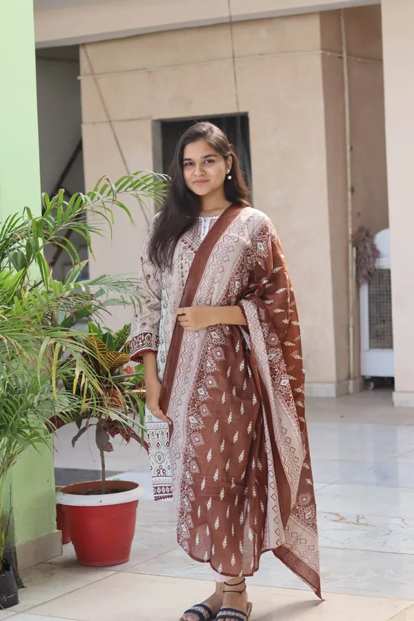 Coffee_Digital_Printed_Cotton_Kurti_Pant_Dupatta_Set.