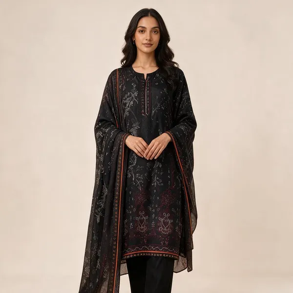 Black_Premium_Rayon_Kurti_With_Pant_And_Dupatta_Set_For_Women