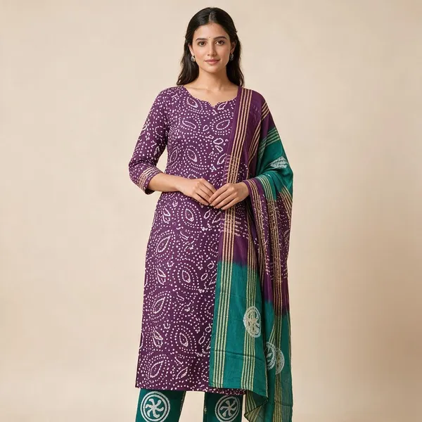Maroon_And_Bottle_Green_Premium_Cotton_Unstitched_Suit_With_Dupatta_For_Women