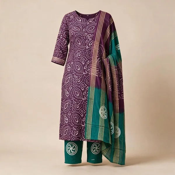 Maroon_And_Bottle_Green_Premium_Cotton_Unstitched_Suit_With_Dupatta_For_Women