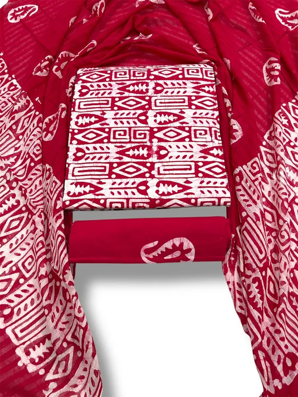 Red_Premium_Cotton_Unstitched_Suit_With_Dupatta_For_Women