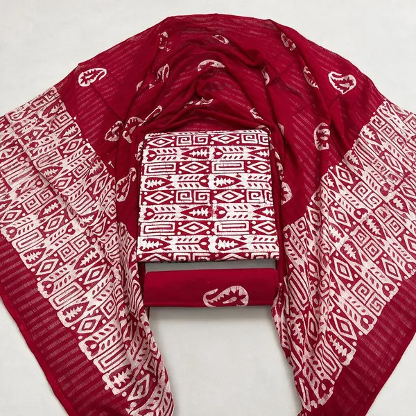 Red_Premium_Cotton_Unstitched_Suit_With_Dupatta_For_Women