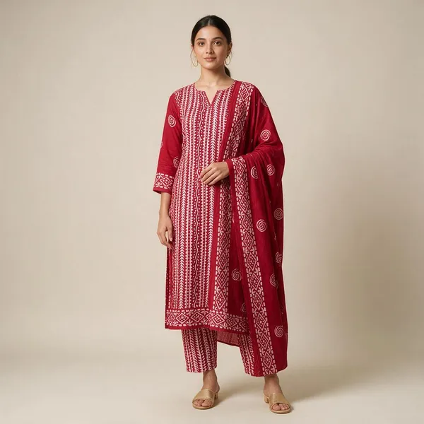 Red_Premium_Cotton_Unstitched_Suit_With_Dupatta_For_Women