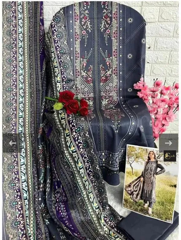 Grey_Digital_printed_Cotton_lawn_Kurti_pant_Dupatta_Set