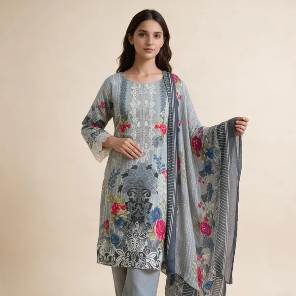 Grey_Premium_Cotton_Kurti_With_Pant_And_Dupatta_Set_For_Women