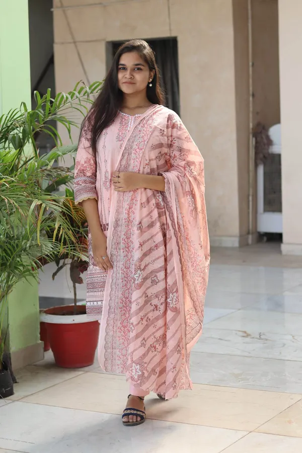 Cream_Premium_Cotton_Kurti_With_Pant_And_Dupatta_Set_For_Women
