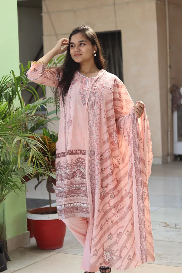 Cream_Premium_Cotton_Kurti_With_Pant_And_Dupatta_Set_For_Women