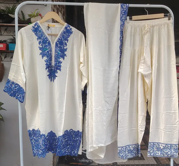 Cream_Premium_Cotton_Kurti_With_Pant_And_Dupatta_Set_For_Women