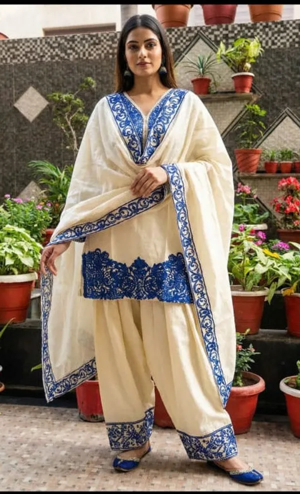 Cream_Premium_Cotton_Kurti_With_Pant_And_Dupatta_Set_For_Women