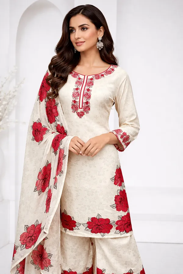 Crimson_And_Cream_Premium_Silk_Kurti_With_Pant_And_Dupatta_Set_For_Women