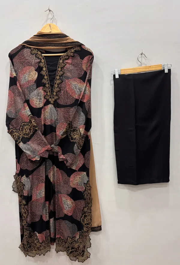 Navy_Blue_And_Golden_Premium_Rayon_Kurti_With_Pant_And_Dupatta_Set_For_Women