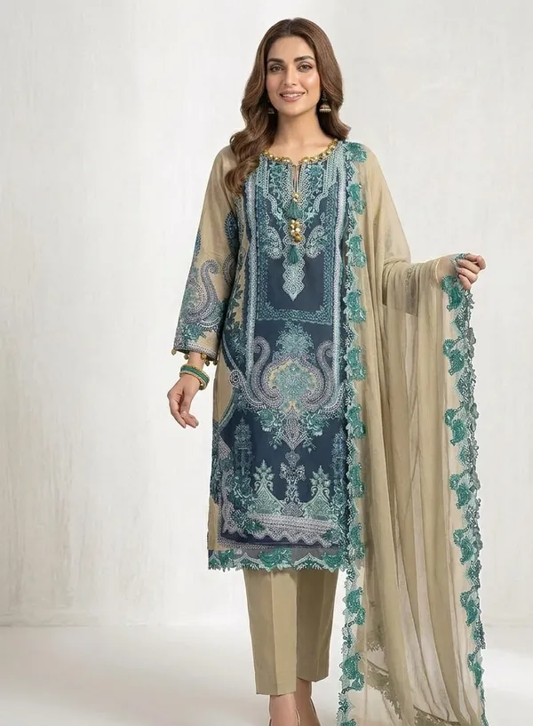 Blue_Premium_Cotton_Kurti_With_Pant_And_Dupatta_Set_For_Women
