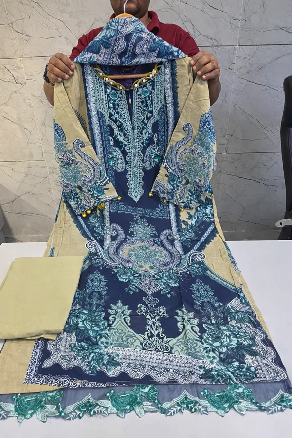 Blue_Premium_Cotton_Kurti_With_Pant_And_Dupatta_Set_For_Women