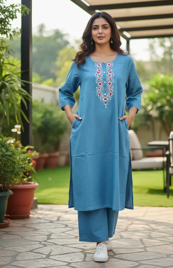 Denim_Embroidered_Kurti_Pant_Set