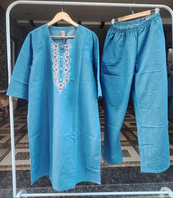 Blue_Premium_Denim_Kurti_Pant_For_Women