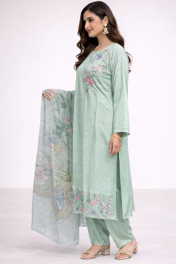Mint_Green_Premium_Cotton_Kurti_With_Pant_And_Dupatta_Set_For_Women
