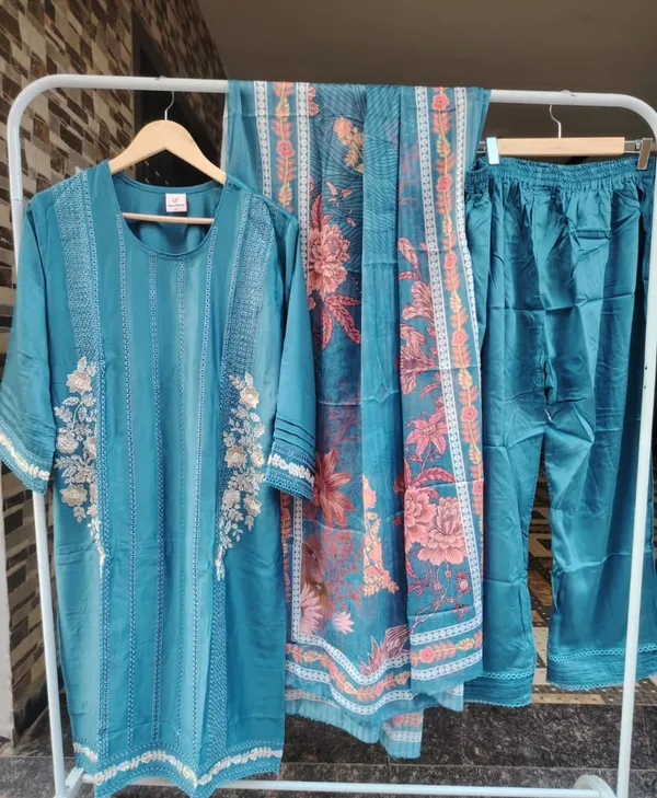 Multicolor_Premium_Rayon_Kurti_With_Pant_And_Dupatta_Set_For_Women