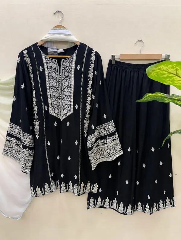 Black_Premium_Rayon_Kurti_With_Pant_And_Dupatta_Set_For_Women