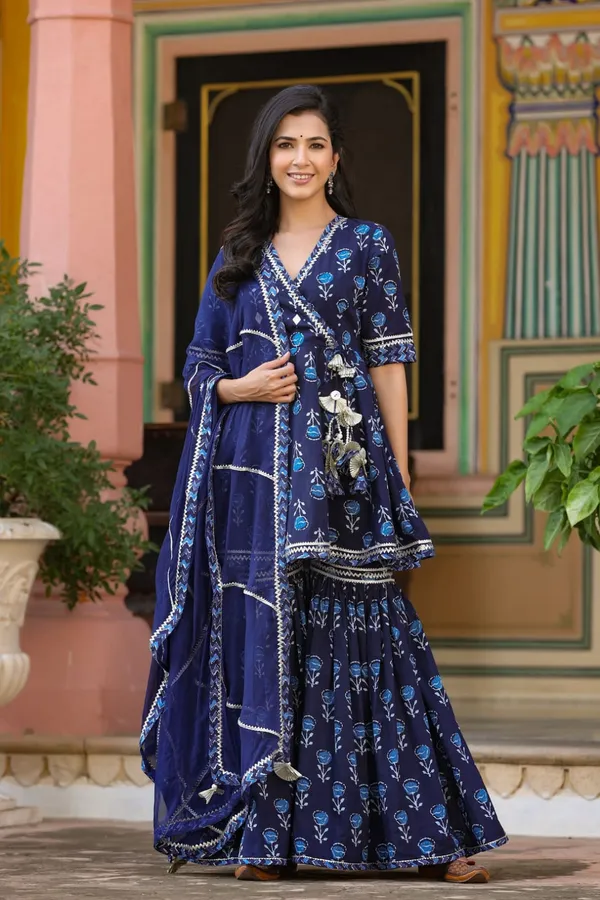 Blue_Premium_Cotton_Kurti_With_Pant_And_Dupatta_Set_For_Women