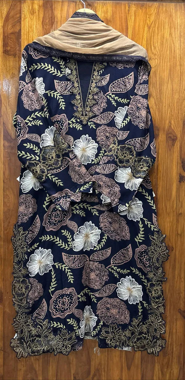 Black_And_Beige_Premium_Rayon_Kurti_With_Pant_And_Dupatta_Set_For_Women