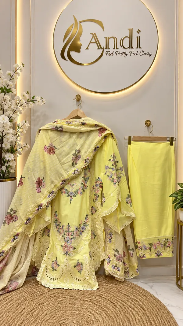 Lemon_Yellow_Premium_Rayon_Kurti_With_Pant_And_Dupatta_Set_For_Women