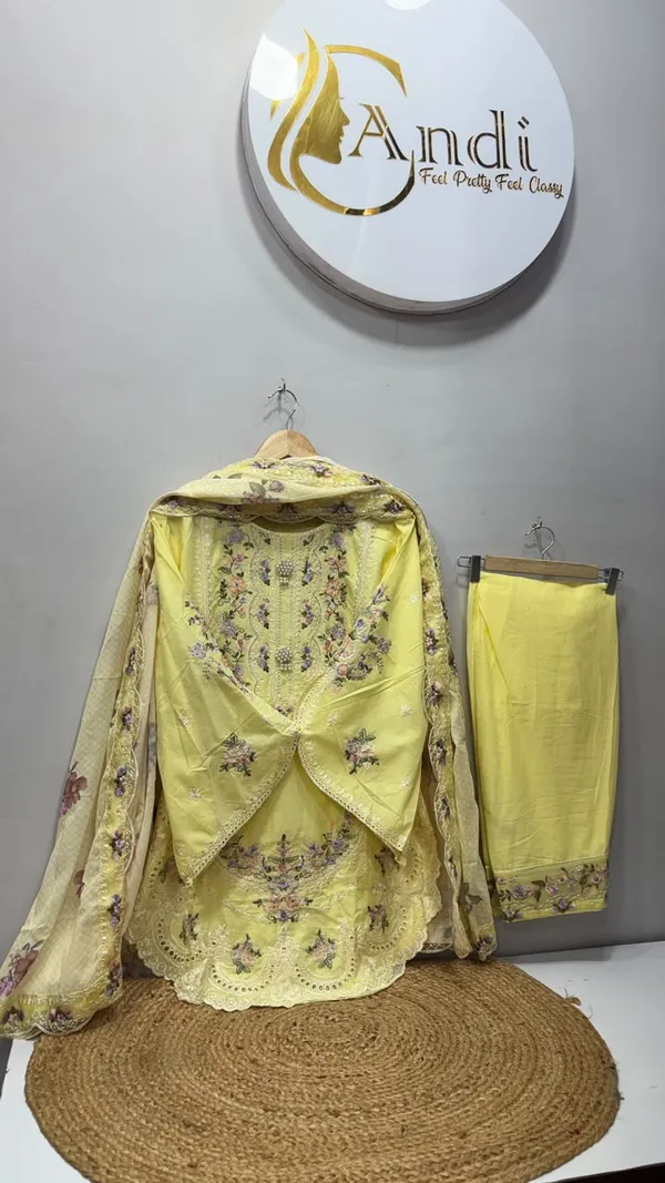 Lemon_Yellow_Premium_Rayon_Kurti_With_Pant_And_Dupatta_Set_For_Women
