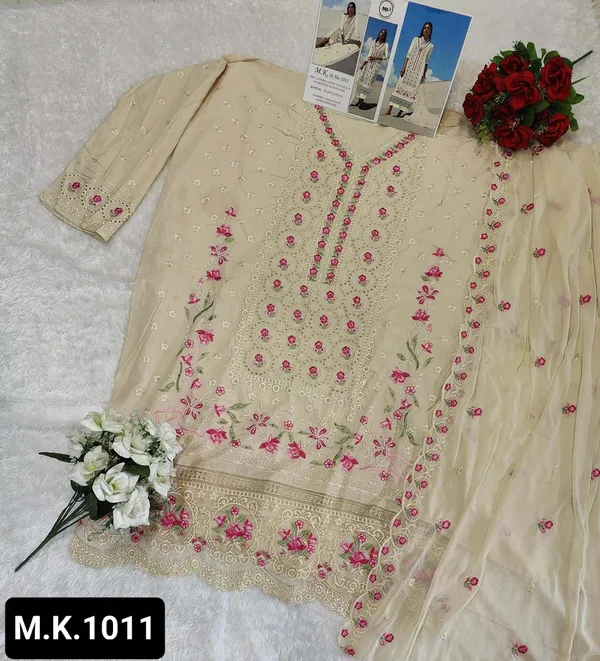 Golden_Chikankari_Work_Unstitched_Suit_Set_🌸