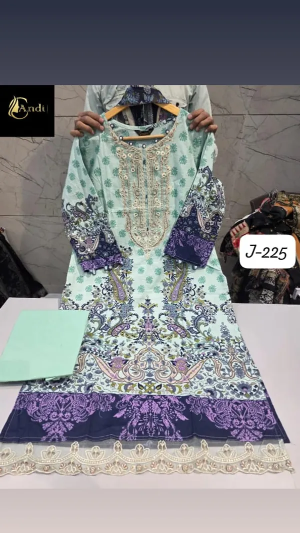 Sea_Blue_Premium_Cotton_Kurti_With_Pant_And_Dupatta_Set_For_Women