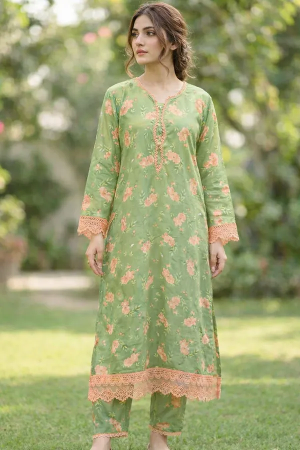 Green_Premium_Cotton_Kurti_Pant_For_Women