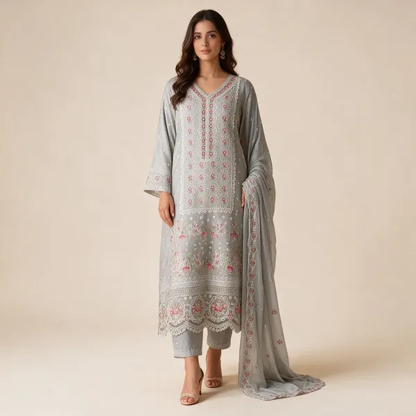 Grey_Premium_Polyester_Kurti_With_Pant_And_Dupatta_Set_For_Women