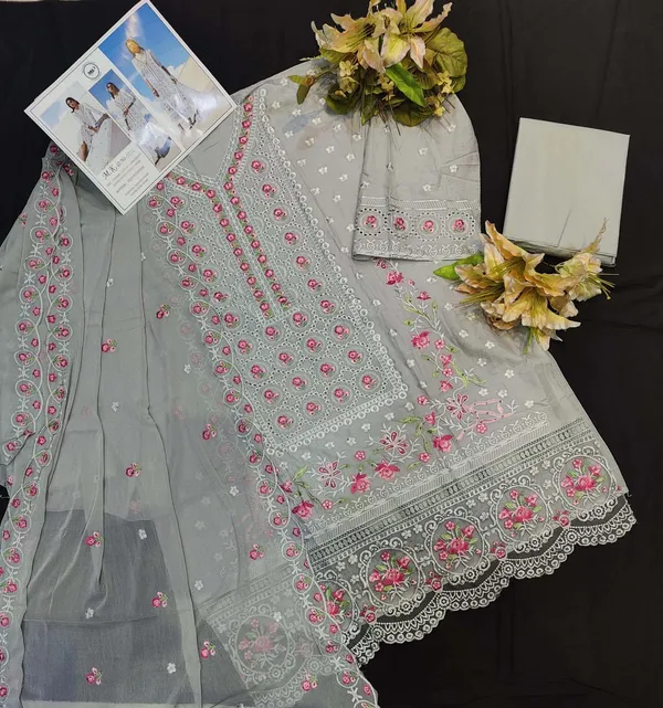 Grey_Chikankari_Work_Unstitched_Suit_Set_🌸